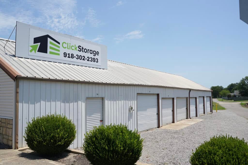 Secure self storage facility in McAlester Oklahoma at Click Storage with wide drive aisles and easy access units