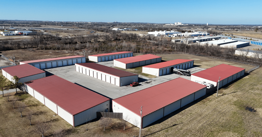 Aerial view of a self storage facility in Broken Arrow